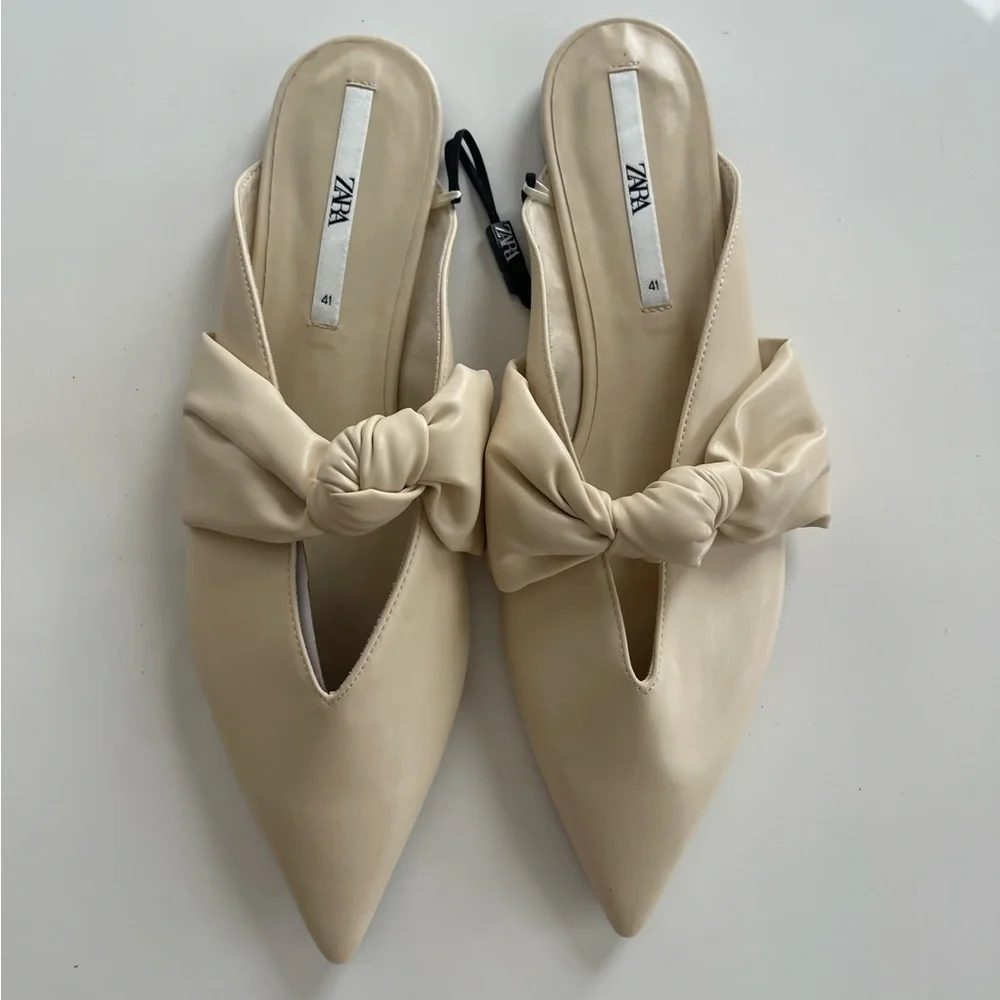 Zara Bow Flats Cream - 41 (US 10)